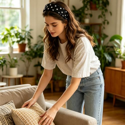 Polka Dot Elastic Headbands for Women, 2 Pack Non-Slip