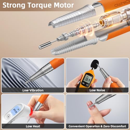 OWNICE Orange Cordless Electric Nail Drill 35000RPM Manicure & Pedicure E-File Buffer