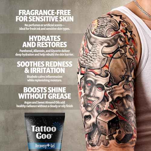Tattoo Goo Recovery Gel for Tattoo Aftercare, 2 oz, Hydrates & Enhances Healing, Non-Greasy with Panthenol, Allantoin & Glycerin to Soothe Redness & Itch, Helps Ink Appear Brighter