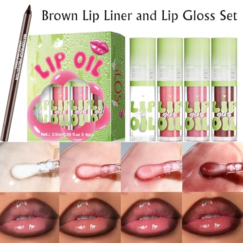 Hydrating Lip Oil & Liner Set - 4 Colors, High Shine