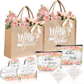 Hushee 2 Set Mother of Bride and Groom Gifts Set Includes Handbag Canvas Makeup Bag Acrylic Heart Decoration Wedding Handkerchief for Mom Mother in Law Bridal (Flower)