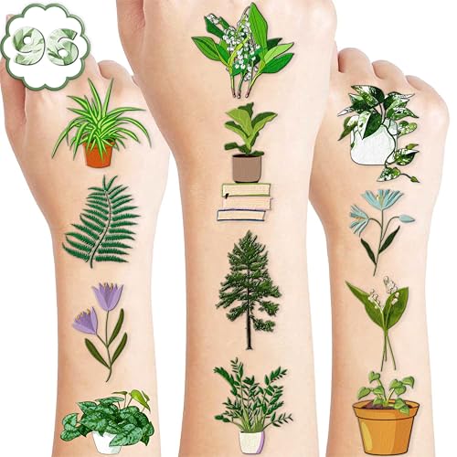 96 PCS Plants Save The Earth Day Pre-Cut Temporary Tattoos Themed Birthday Party Decorations Favors Supplies D?cor Environment Tree Flowers Tattoo Stickers Gifts For Game Boys Girls Classroom School
