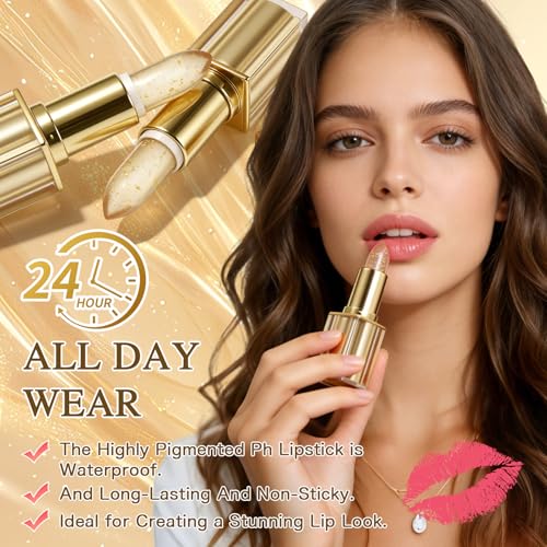 pH Color Changing Lip Balm with 24K Gold, 24H Hydrating