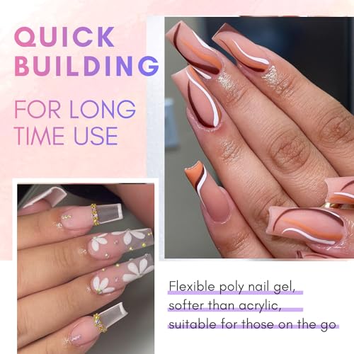 Makartt Poly Nail Gel Set Clear Nude Pink 2PCs 50ML Gel Builder Bundle with Makartt Nail Dehydrator and Primer Set, Air Dry Professional Long-lasting Nail Prep