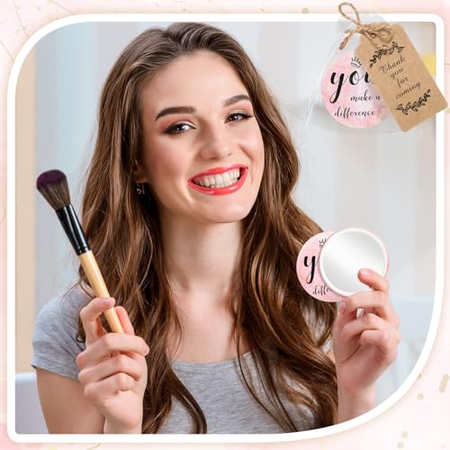 Tradder 50 Sets Compact Mirrors Bulk Women Gift Inspirational Appreciation Employee Thank You Christmas Small Purse Pocket Stuffer Item Makeup Mini Mirrors for Coworker Bridal Souvenir Bag(Rose Gold)