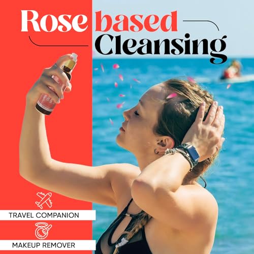 Facial Spritzer Bulgarian Rosewater Refresher Makeup Remover Spray for Face with Tropical Plant Extracts, Nut Oils, and Silk Amino