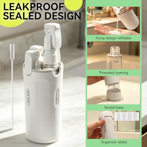 HABSKT White 4-in-1 Travel Dispenser with Pump - Refillable Toiletry Bottles Set