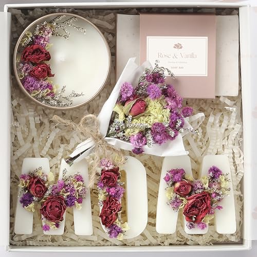 Mother¡¯s Day & Birthday Basket for Mom ? Luxury Gift Box with Candle, Ready to Gift Floral Keepsake, Thoughtful Mom Present from Daughter or Son