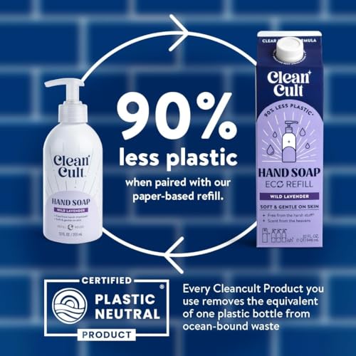 Bundle of Cleancult - Liquid Hand Soap Refills - Wild Lavender - 32 oz/1 Pack + Moisturizing Liquid Hand Soap - Refillable Aluminum Bottle - 12 oz