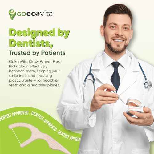 Biodegradable Floss Picks (Unflavored) - Natural Straw Wheat Handle | Thin & Durable Thread for Tight Gaps! | Dental Flossers for Adults | Gentle on Gums & Teeth | Eco Friendly, Vegan (200 Pack)