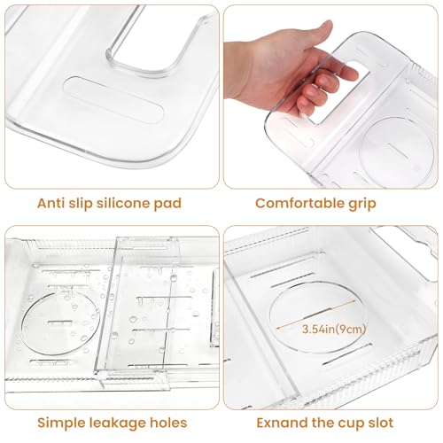 Foldable Bathtub Tray, Expandable to 80cm Acrylic Bath Tray for Tub, Bath Tub Tray Shower Storage Rack, Bath Table Trays for Bathtub (Transparent Bathtub Tray)