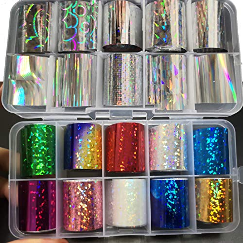 AddFavor 30 Roll Holographic Transfer Nail Foil Sticker Silver Laser Nail Decals 10 Roll Nails Strip Tape for Nails Art Design Decoration