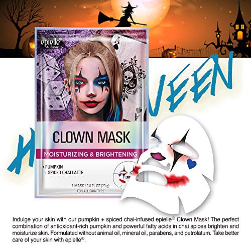 Epielle Halloween Character Sheet Masks - Clown Mask, Skull Mask - Korean Beauty Masks For All Skin Types Purifying & Soothing Facial Masks (4pk)