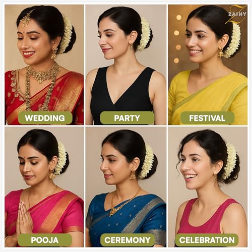 ZAINY 6 Pack White Mogra Gajra Hair Accessory