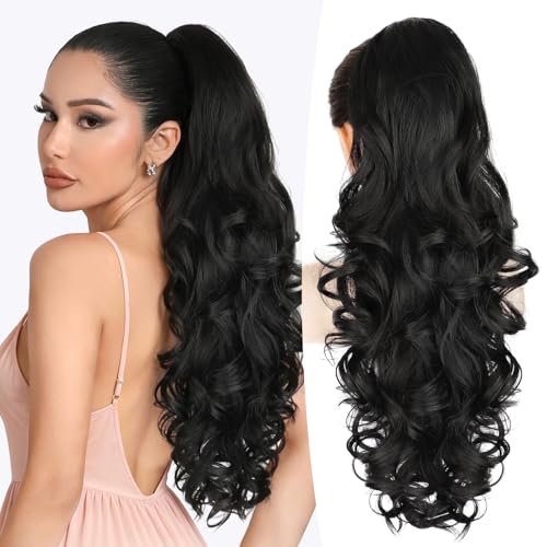 24 Inch Claw Clip Ponytail Extension Curly Wavy Black