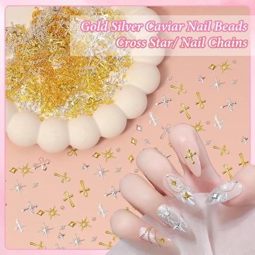 3D Starburst Nail Art Kit - Gold & Silver Alloy Charms & Beads