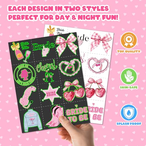96 PCS Bachelorette Party Favors for Bride to Be ? 72 Pre-Cut Temporary Tattoos & 24 Slap Bracelets, Hen Party Accessories, Team Bride Decorations & Supplies