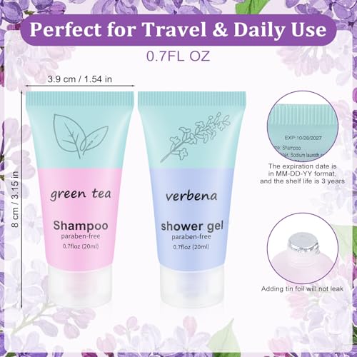 Travel Body Wash and Shampoo Bulk 0.7fl Oz,Travel Size Shower Gel Set,Small Mini Body Wash Bulk,Shampoo Mini,Hotel Supplies for Guests Vacation Homeless Hotel (pack of 20)