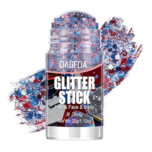 Red White Blue Glitter Stick for 4th of July Makeup