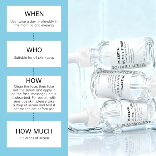 Buffet Peptides Serum For Face 30ml, Multi Peptide + Hyaluronic Acid + Amino Acids + Lactic Acid, Anti-Aging Peptide Serum For Fine Lines & Crow's Feet, Improve Elasticity