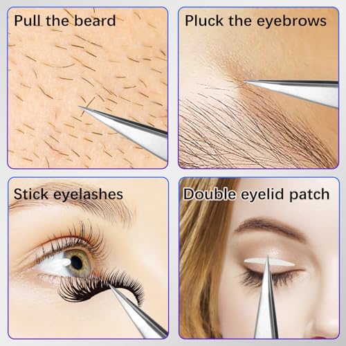 Pointed Tweezers for Women Facial Hair, High Precision Eyebrow Tweezers for Eyebrows, Ingrown Hair, Splinters, No Gaps and Perfectly Aligned