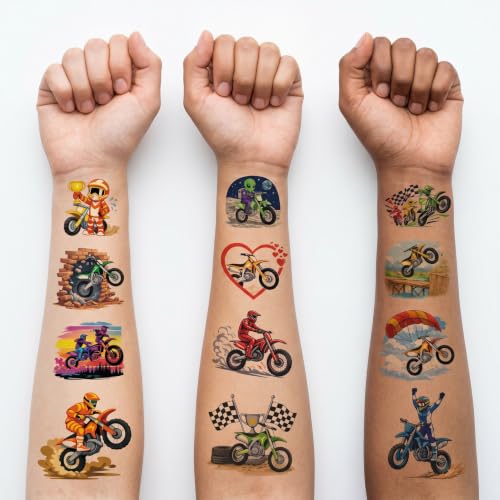 Dirt Bike Temporary Tattoos for Kids - 60 Pre-Cut Motocross Designs