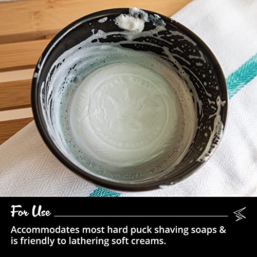 ROYAL SHAVE Ceramic Textured Shaving Bowl ? Shave Soap & Shaving Cream Dish, Textured for Rich Lather ? LARGE (Black)