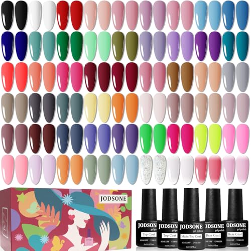 JODSONE 60 Pcs Gel Nail Polish Set - 55 Colors with Base & Top Coats