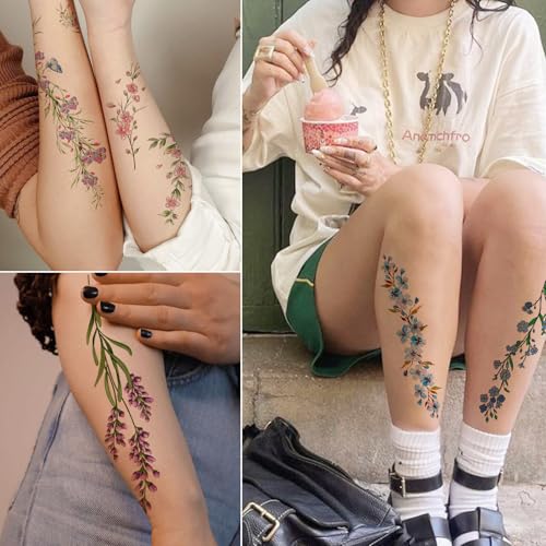 Watercolor Temporary Tattoos for Women - 24 Sheets Flower