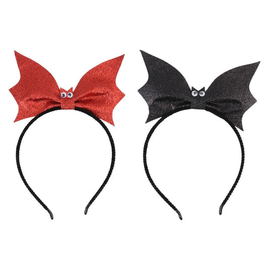 Didiseaon Halloween Headband 2Pcs Halloween Red Black Bat Headband, Glitter Halloween Hair Hoop, Bat Halloween Hair Accessories for Halloween Costume Party