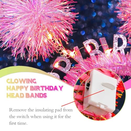 Pink LED Happy Birthday Crown Headband for Women - Glowing Pom Pom Hair Accessory