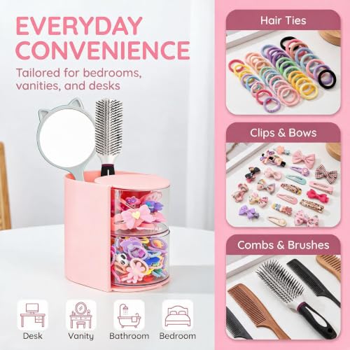 Luscinia Pink 2-Layer Rotating Hair Accessories Organizer & Brush Holder