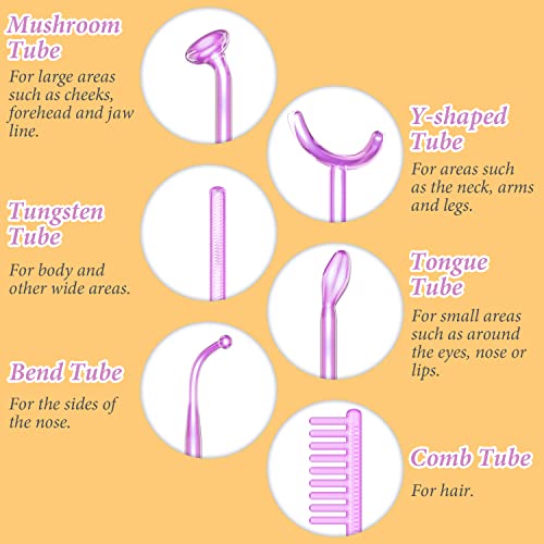 Uaike High Frequency Facial Wand 6 in 1 with Purple Glass Tubes