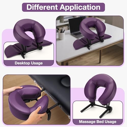 Udefineit Face Down Tabletop Massage Kit, Adjustable Headrest Face Cradle with Hand Rest Pad, Universal Desktop Home Mattress Massage Cradle with Soft Pillow for SPA Chair Bed Office Desk - Purple