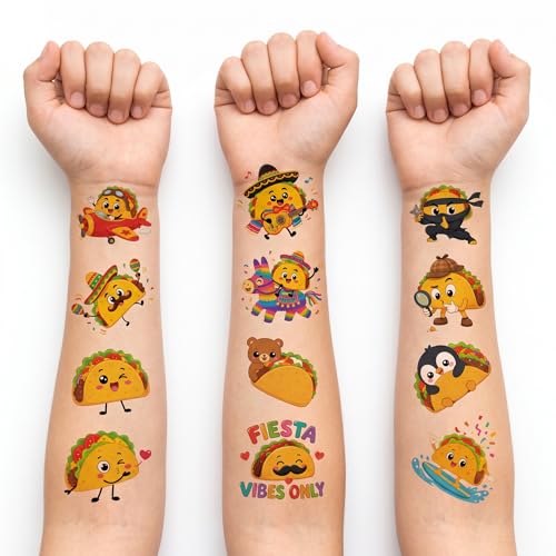 96 Taco Temporary Tattoos for Kids - Fiesta Party Favors