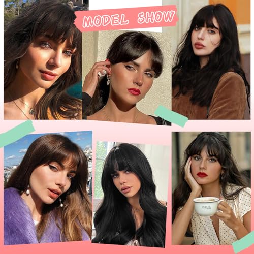 Berracy Bangs Hair Clip in Bangs 100% Real Human Hair Extensions French Bangs Fringe with Temples Flat Neat Fake Thick Hairpieces for Women Daily Wear Dark Brown