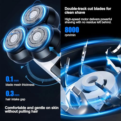 10-Pack Rotary Shavers for Men 3D Floating Head Electric Rotary Razor USB-C Rechargeable Close Shave Easy Clean Magnetic Head Ideal Gift for Dad Husband Travel Razor for Men Stocking Stuffers