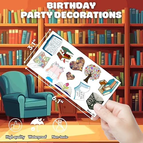 (96 PCS) Funny Reading Book Booklish Nerd Temporary Tattoos Birthday Themed Party Supplies Decorations Favors Cute Inspirational Stickers Tattoo Gifts for Kids Girls Boys Teachers Decor School Reward