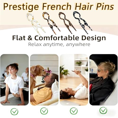 Prestige French Hair Pins - 4 PCS Tortoise Shell Styling Pins for Updos