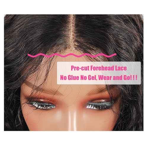 Wear and Go Glueless Wig Bob Wig Human Hair Glueless Wigs Human Hair Pre Plucked Pre-Cut for Beginners 180% Density Deep Wave Curly Lace Front Wig 16 Inch Natural Black
