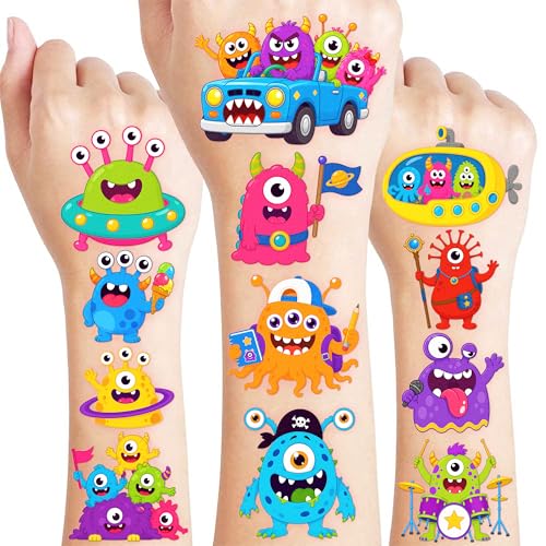 96 PCS Cute Monster Temporary Tattoos for Kids