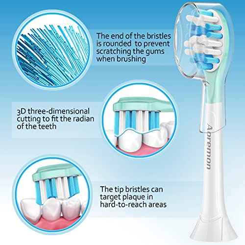 Aoremon Replacement Toothbrush Heads for Philips Sonicare C3 Premium Plaque Control HX9044/65 G3 Gum Care HX9054/65 W3 4100 5100 6100 7500 C1 C2 Flexcare Diamondclean HealthyWhite, 6 Count, White