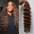 Deep Wave Crochet Human Hair Extensions Walnut #30 16 Inch Natural Braid Bundles