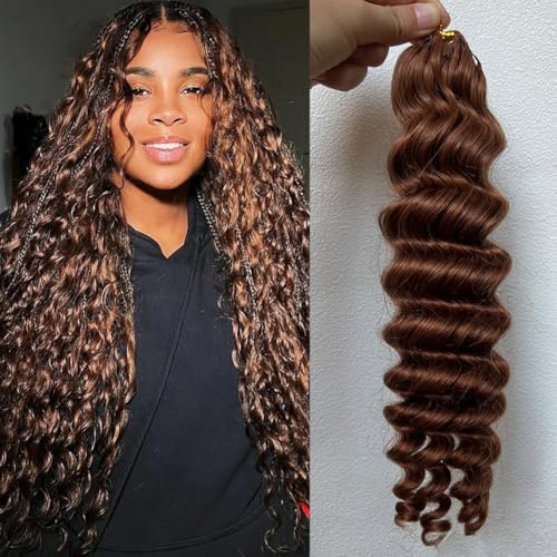 Deep Wave Crochet Human Hair Extensions Walnut #30 16 Inch Natural Braid Bundles