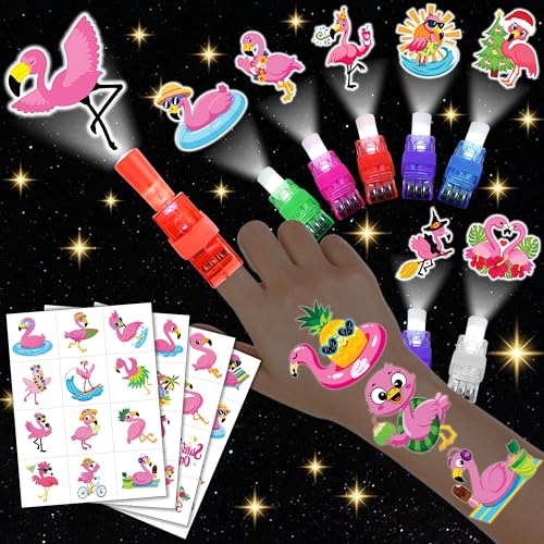 Flamingo Party Favors Set - 24 LED Finger Lights & 48 Glow Tattoos