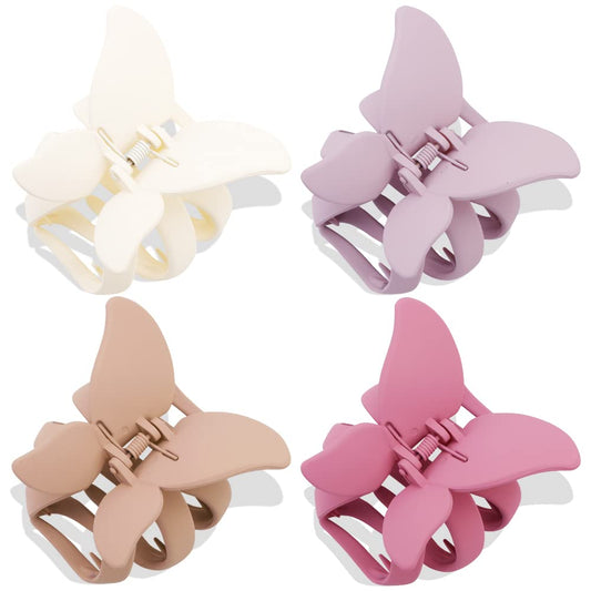 ATODEN Butterfly Hair Accessories: 4Pcs Large 2.8 Inch Pink Octopus Claw Clips for Thick Hair - Matte Jumbo Non-Slip Aesthetic Hair Claws and Clamps, Cute Gifts for Girls and Women