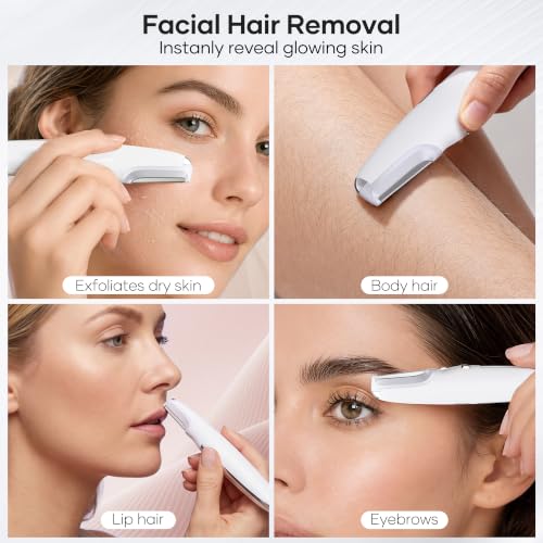Women’s Dermaplaning Razor for Facial Hair & Exfoliation - 2-in-1 Electric Face Trimmer with Refill Blades