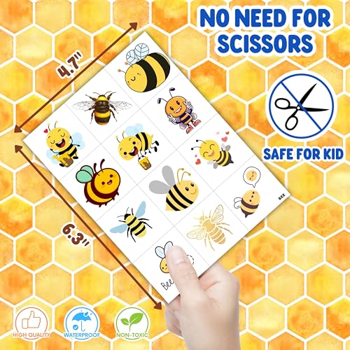 Bee Themed Temporary Tattoos - 96 Pre-Cut Sheets for Kids Party Favors