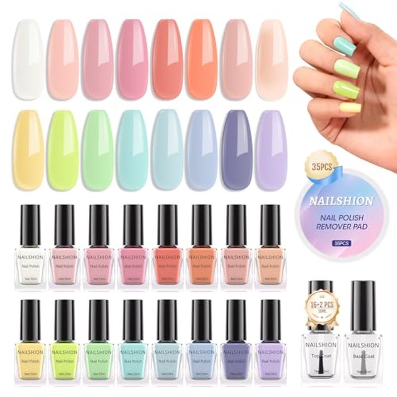 16-Color Macaroon Nail Polish Set with Base Coat & Remover