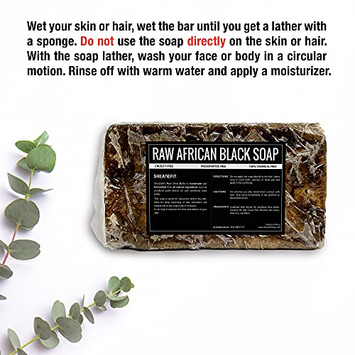 Sheanefit Raw African Black Soap Bar - For All Skin Types - Face, Body, Hair Soap Bulk Bars (5 Pounds)